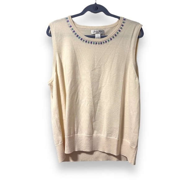 Vintage Judith Hart Beige Sweater Vest Sequin Women’s Plus Size 3X NWT Spring - Picture 1 of 11